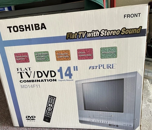 TOSHIBA 14” Flat CRT TV with DVD Player and Remote - NEW IN BOX - MD14F11