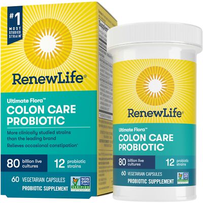Renew Life Colon Care Probiotic Capsules 80 Billion CFU 60 Count Daily Support