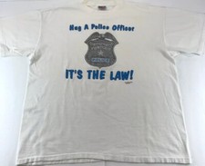 Rare Vintage Hug A Police Officer 90s T-Shirt Single Stitch USA Made Oneita Cops