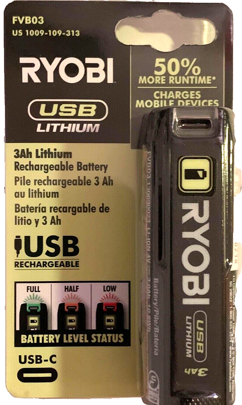 Ryobi 3Ah USB Lithium-Ion Rechargeable Battery FVB03 Factory Pack