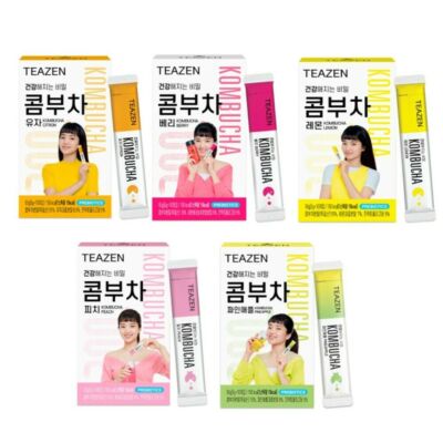 Teazen Kombucha 5 Flavor Set (Pineapple Peach Lemon Berry Citron) 50 Sticks