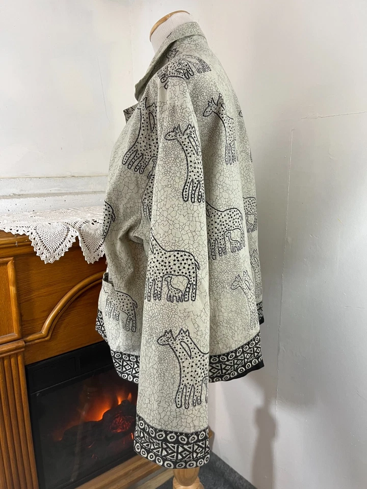 New Identity Gray/Black Horse Print LS Button Up Cotton Lined Jacket Women's  2X - Image 4 of 4