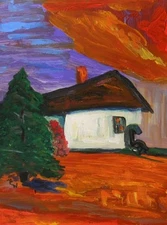 ORIGINAL Landscape Naive  SELF TAUGHT Folk OUTSIDER MCW art Mary Carol Primitive