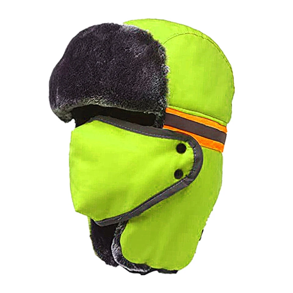 Sombrero de seguridad reflectante de invierno de alta visibilidad para aviador oreja piel térmica gorras de esquí Foto 2 de 4