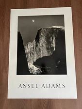 VINTAGE ANSEL ADAMS MOON AND HALF DOME YOSEMITE PARK ART PRINT POSTER 1985 NOS