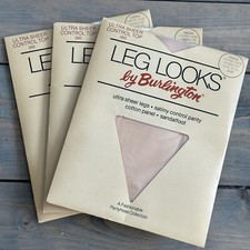 Burlington Leg Looks Crystal Beige Sandalfoot Control Top Pantyhose 3 Pairs Med