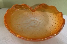 Vintage MCM Art Glass Orange Ashtray with Controlled Bubbles