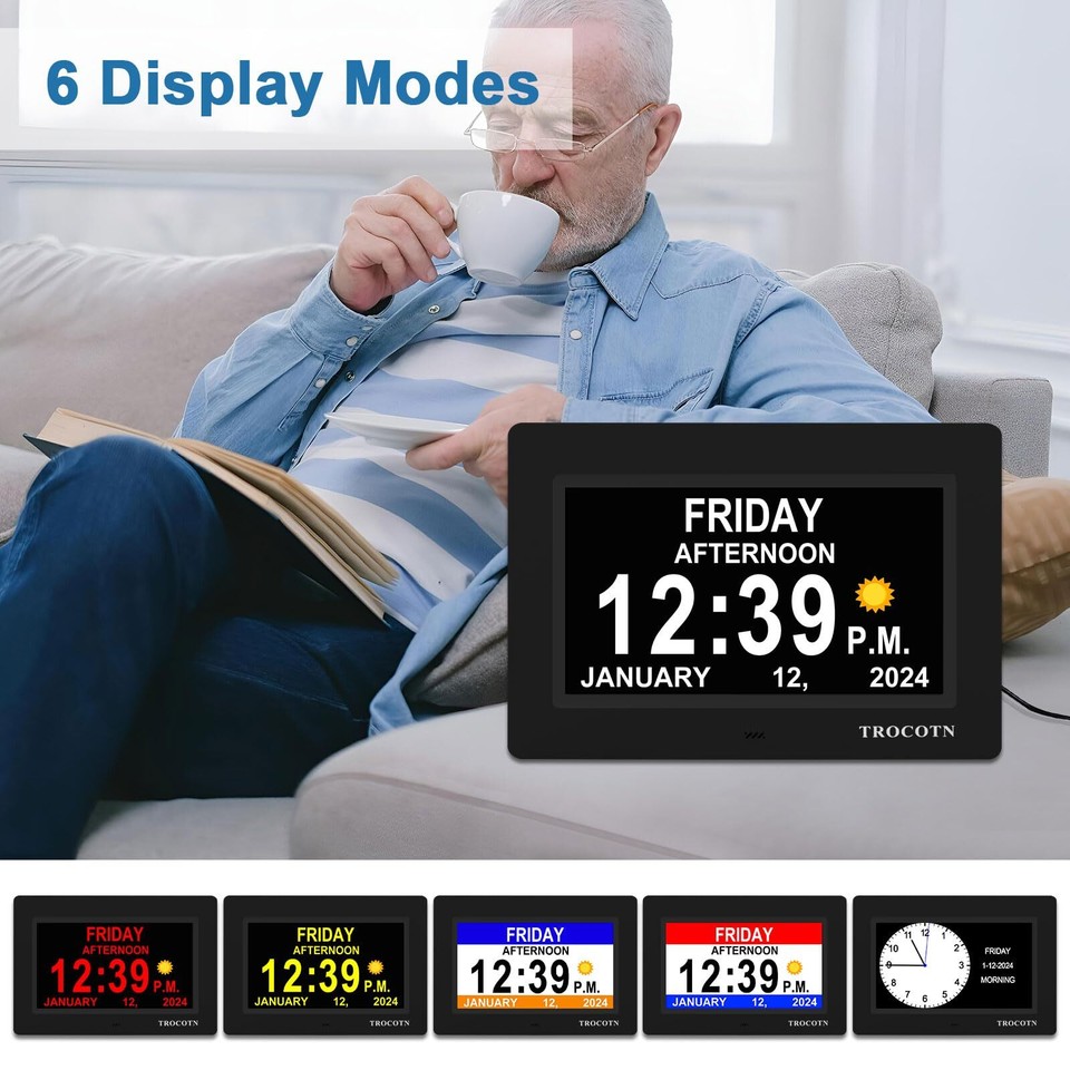 TROCOTN【Newest Dementia Clock Large Digital Clock for Seniors, Calendar