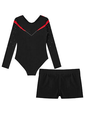 TSSOE Mädchen Turnanzug 2-teilig - Ärmelloser Gymnastikbody Mit Strass Shorts