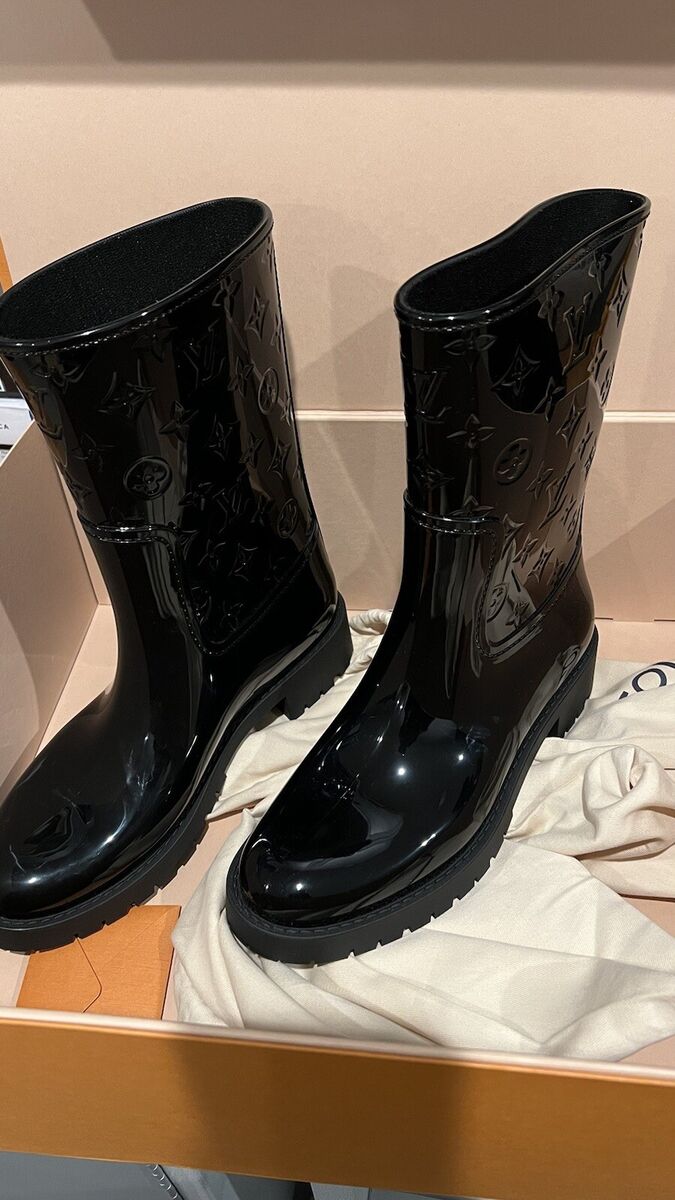 Louis Vuitton, Shoes, Authentic Louis Vuitton Drops Flat Half Rain Boots  Monogram Black