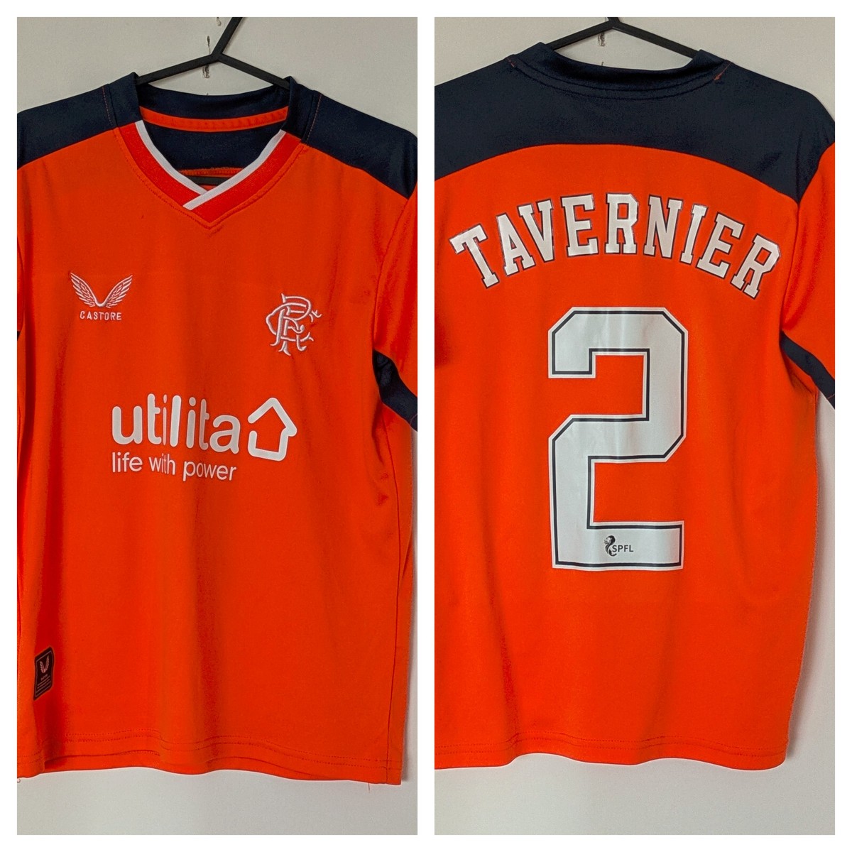Rangers 2022-23 Tavernier #2 Orange Third Football Shirt Size 26 Kids 8-9  years