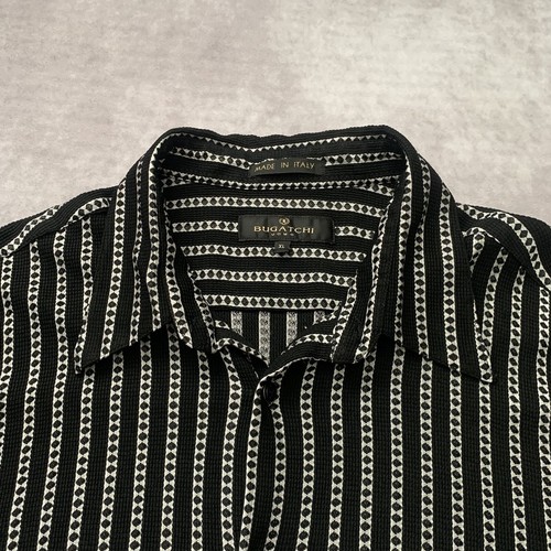 Bugatchi Mens Textured Shirt Size XL Made in Italy Diamond Pattern Black Striped - Picture 2 of 9