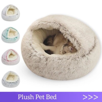 Warmes weiches Plüsch Katzenbett mit Bezug - rundes Schlafnest für kleine Hunde & Kätzchen