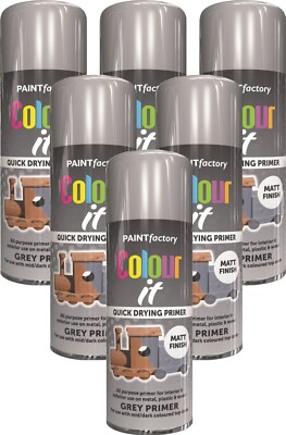 6 x 400ML GRAU GRUNDIERUNG MATT Finish SPRÜHLACK SCHNELLTROCKNEND KUNSTSTOFF METALL HOLZ