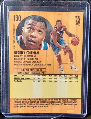 1991 Fleer Derrick Coleman Rookie Season #130 New Jersey Nets | eBay
