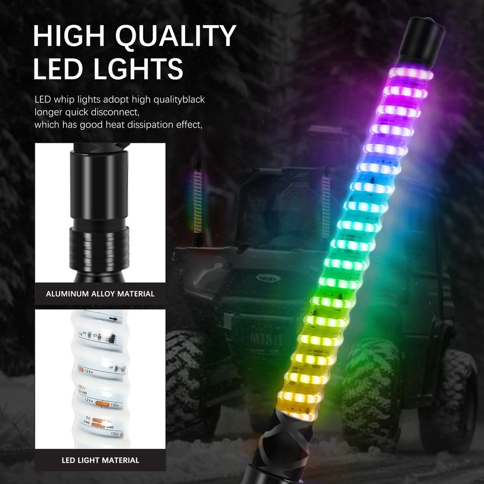 Polaris Rzr Accessories 3-Foot RGB LED Whip Light Antenna For UTV, ATV, Polaris RZR, Can-Am - Multi-Color Flag Pole Light Led Whips - Foto 5