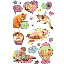 Cute Cats Hologram Sticker Sheet, 2-inch, 19-piece