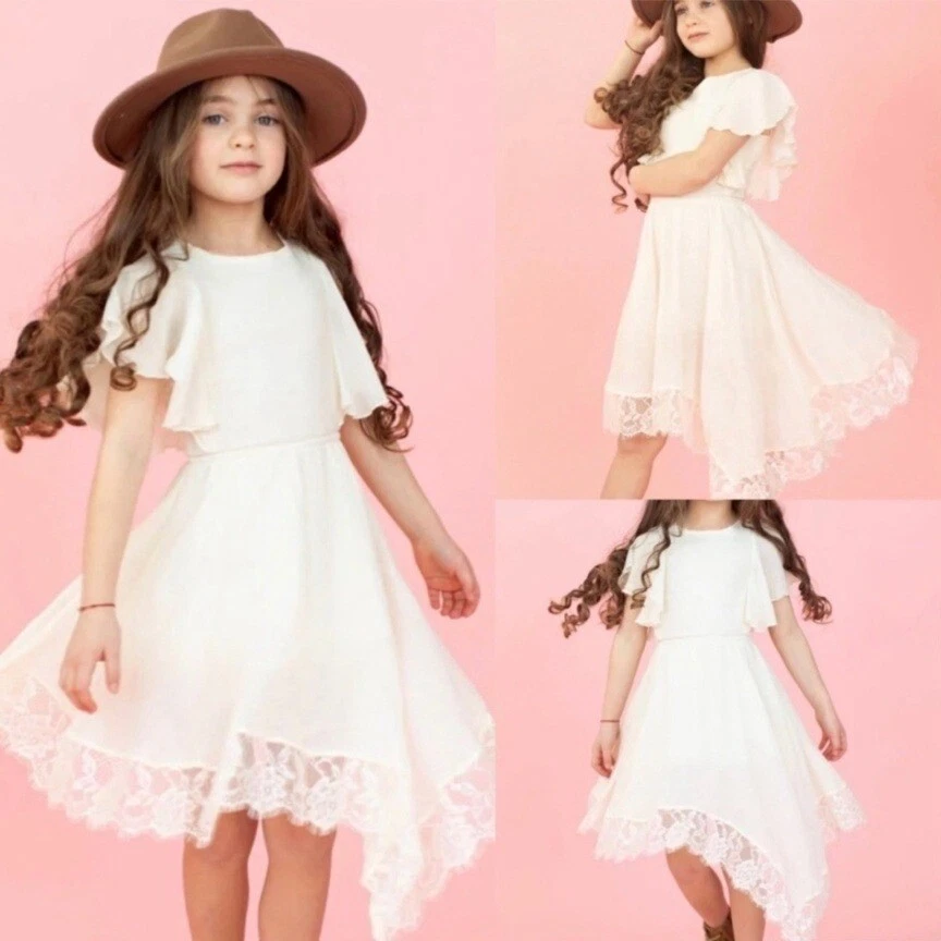 Joyfolie Lakynna Girls Asymmetrical Dress Lace Flutter Party Occasion Sz 5 NWT