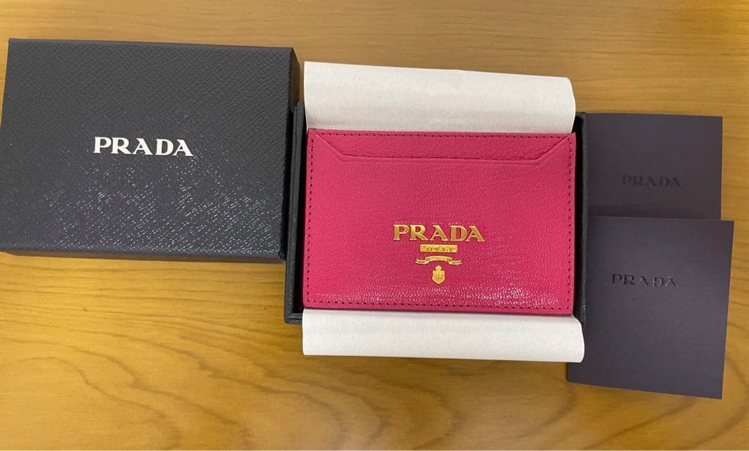 Prada Pink Goat Leather Card Holder with Logo and 3 Card Slots