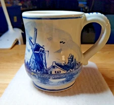 Vintage (1) Single Norelco Delfts Blauw Mug - Blue White Windmill Hand Painted