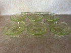 Berry Bowls with Handles Lot Of 6 Vaseline Green Uranium Glass 4.5” (128ME)