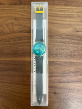 Vintage 1987 Swatch Turquoise Bay GK103 WORKING w/ Original Box, Papers Strap