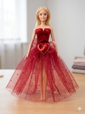 Red Barbie Doll Wedding Dress Clothes for 11.5in Dolls Outfits 1:6 Evening Gown