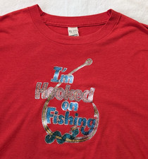 Vintage 80s Fishing Tee Screen Stars Single Stitch Red USA Made Classic Faded