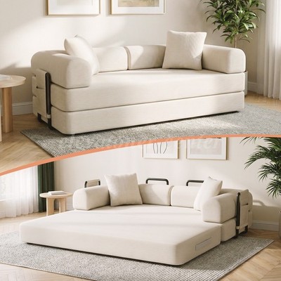 Multifunktionales 6-in-1 Schlafsofa Ausziehbett mit Kissen und waschbarem Bezug