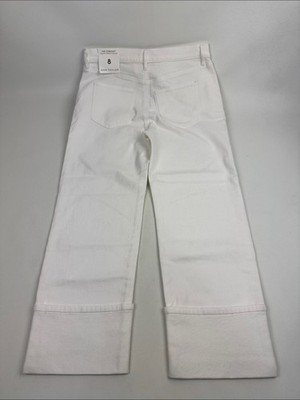 Ann Taylor White The Straight High Rise Wide Cuffed Jeans pants Sz 8 NEW NWT