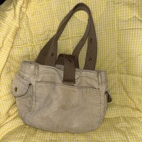 Womens Y2K Corduroy Mini Bag Tan Buckle Belt Strap Utility Grunge Indie Preppy - Picture 2 of 5
