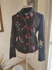 Zara Embroidered Gem Linen Blend Jacket Sz M ...