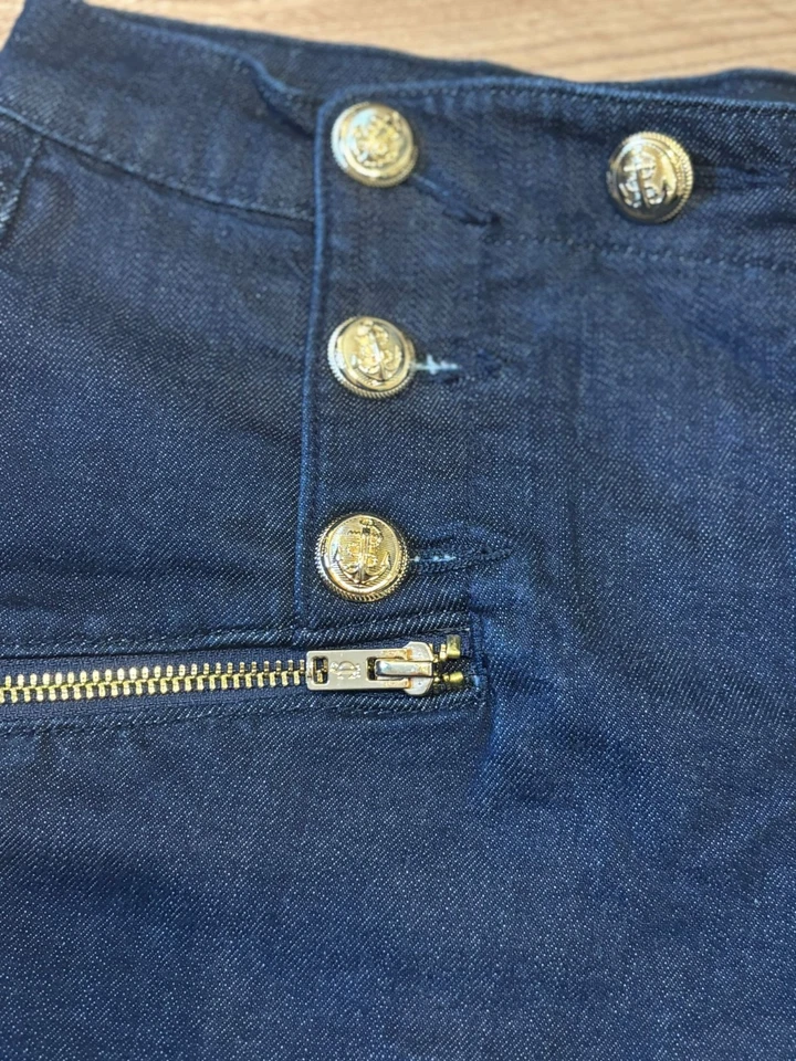 Juicy Couture Denim Mini Shorts Size S 8/10 Gold Button Up Zip Pockets & Logo - Image 3 of 4