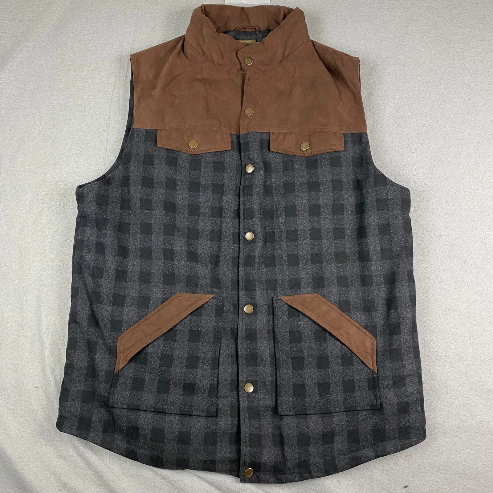 Boulder Creek Trading Co Vest Mens Size XLT Tall Wool Blend Brown Black Camping