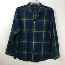 Chaps Men's Blue and Green Plaid Button Down Shirt size 17-17.5 34/35