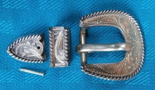 Vintage Rope Edge Sterling Silver stamped 214 3 Pc. 5/8 in. in. Buckle Set