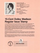 US. SP487. 1822. 15¢. Dolley Madison. Souvenir Page.1980
