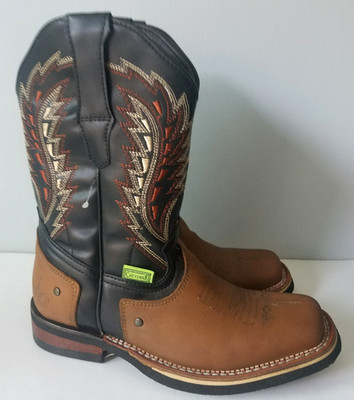 Cheyenne Brown Black Leather Square Toe Western Rodeo Boots Size 5.5 US  24.5 MX