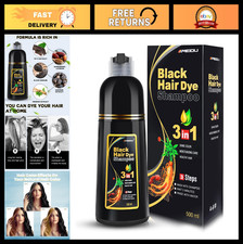 3-in-1 Black Hair Dye Shampoo for Gray Covera...