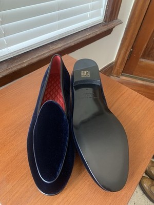 NEW w BOX RED LINING| BAUDOIN & LANGE 45 12 US SAGAN CLASSIC NAVY VELVET LOAFERS