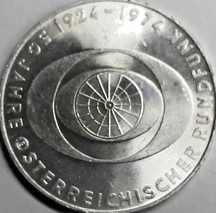 Österreich 50 Schilling  1974: SILBER 50 J Österreichischer Rundfunk vz-st xf+ K