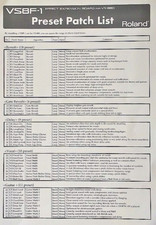 Roland VS8F-1 Effect Expansion Original Preset Patch List / Quick Lookup Sheet.