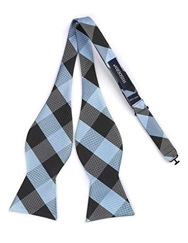 Bow Ties for Men Check Plaid Self Tie Bow Tie One Size E-02 Light Blue & Grey - Image 3 of 4