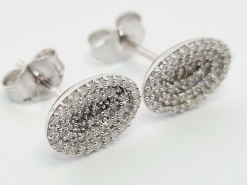 Links of London Diamond Earrings Silver Pave Concave Oval RRP690 NEW - Imagen 1 de 12