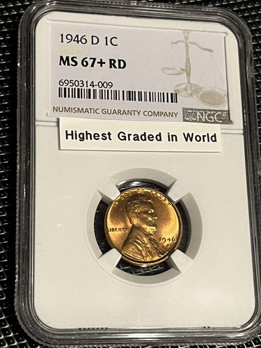 1946-D 1C RD Lincoln. MS67+ !!! NONE Graded Higher In The World In PCGS / NGC. - Picture 2 of 7