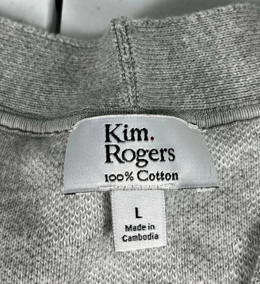 Cárdigan Suéter Kim Rogers Cheetah Estampado Animal Para Mujer L Gris Blanco Frente Abierto Foto 2 de 4