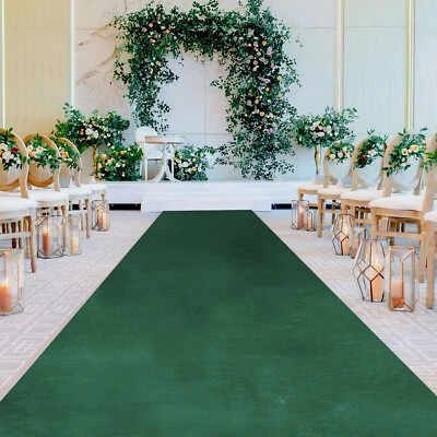 QUEENDREAM Green Carpet Runner For Party 2.5ft X 15ft Green Velvet Aisle Runner For Wedding