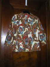 CHICO'S PAISLEY BIG BUTTON 3/4 SLEEVE LINED JACKET SZ 1 8 0218 su