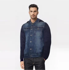 Mens Blue Denim Jacket with Sleeves Concealed Carry Pockets