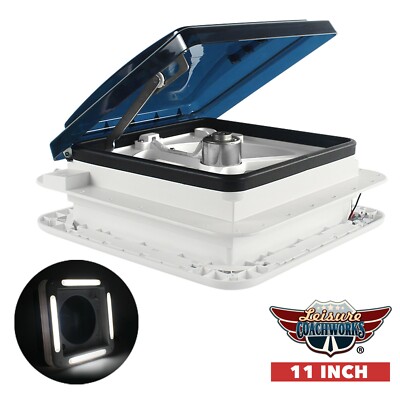 Leisure Coachworks 11'' X 11'' RV Roof Vent Fan with LED Light and Smoked Lid